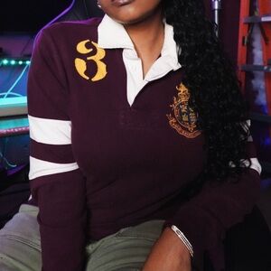 Maroon Ralph Lauren Rugby Shirt with Yellow Embroidery